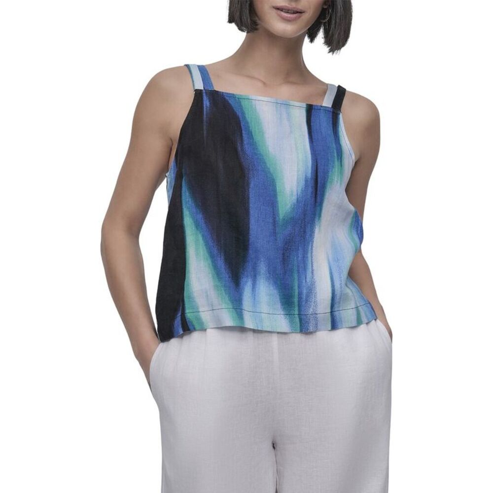 Dkny Womens Printed Linen Top, Brown